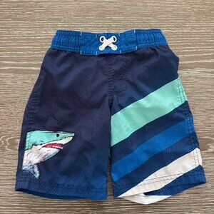 Boys Cat & Jack blue/teal shark bathing suit swim suit trunks size XS 4/5